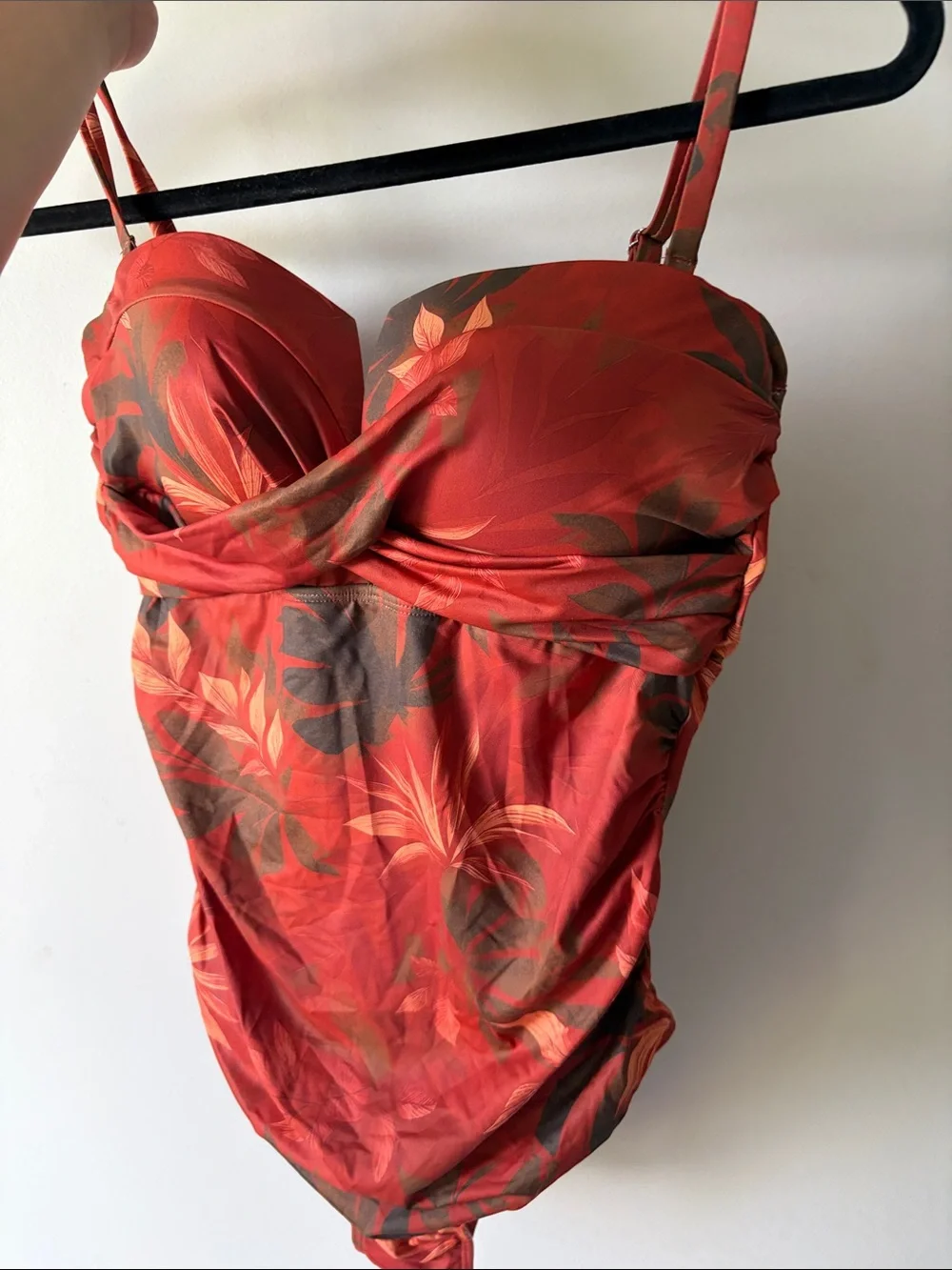 Girls' Tropical Red Floral One-Piece Swimsuit with Adjustable Straps